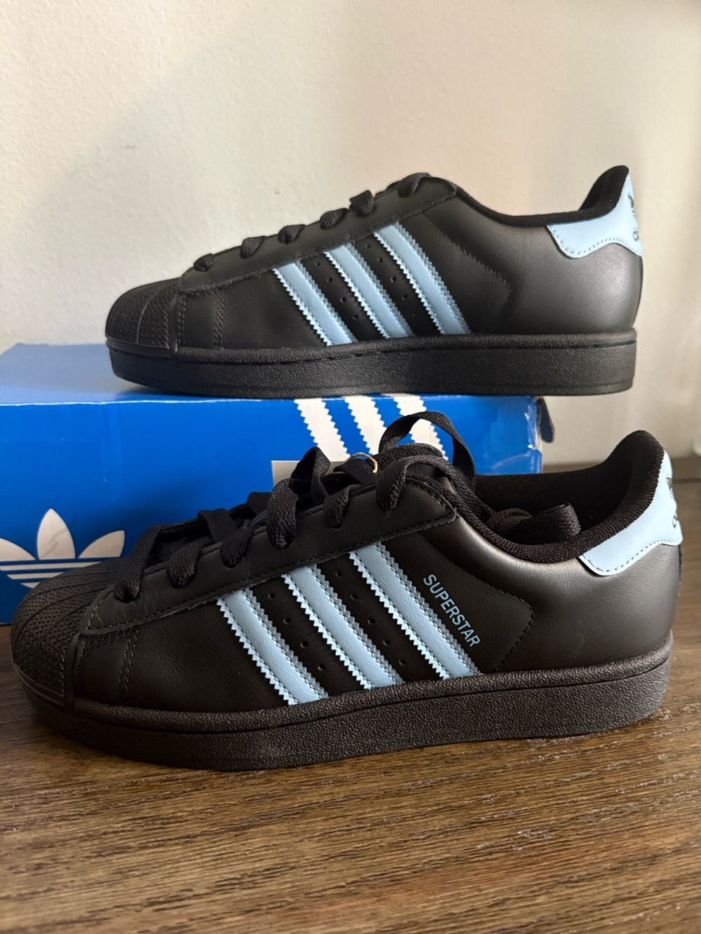NIB [adidas] Superstar II Low Top Sneakers Black/Ash Blue Women’s 7 / Mens 5.5 - Picture 8 of 16